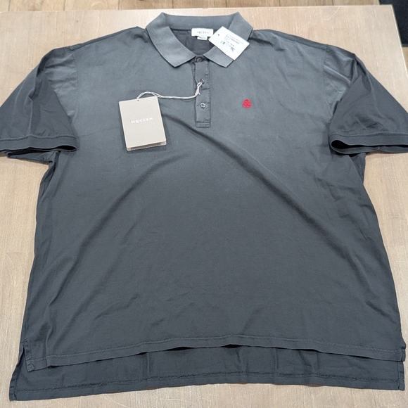 $730 Mens Alexander McQueen Ombre Skull Polo Shirt Black/Dark Gray 3XL